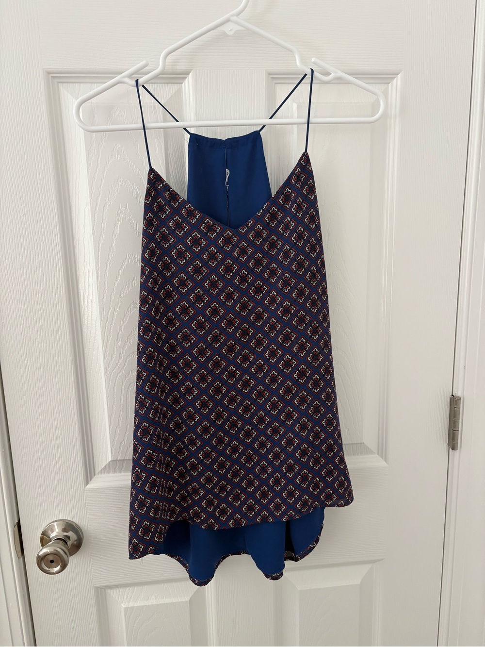 Navy Printed Spaghetti Strap Tank Top